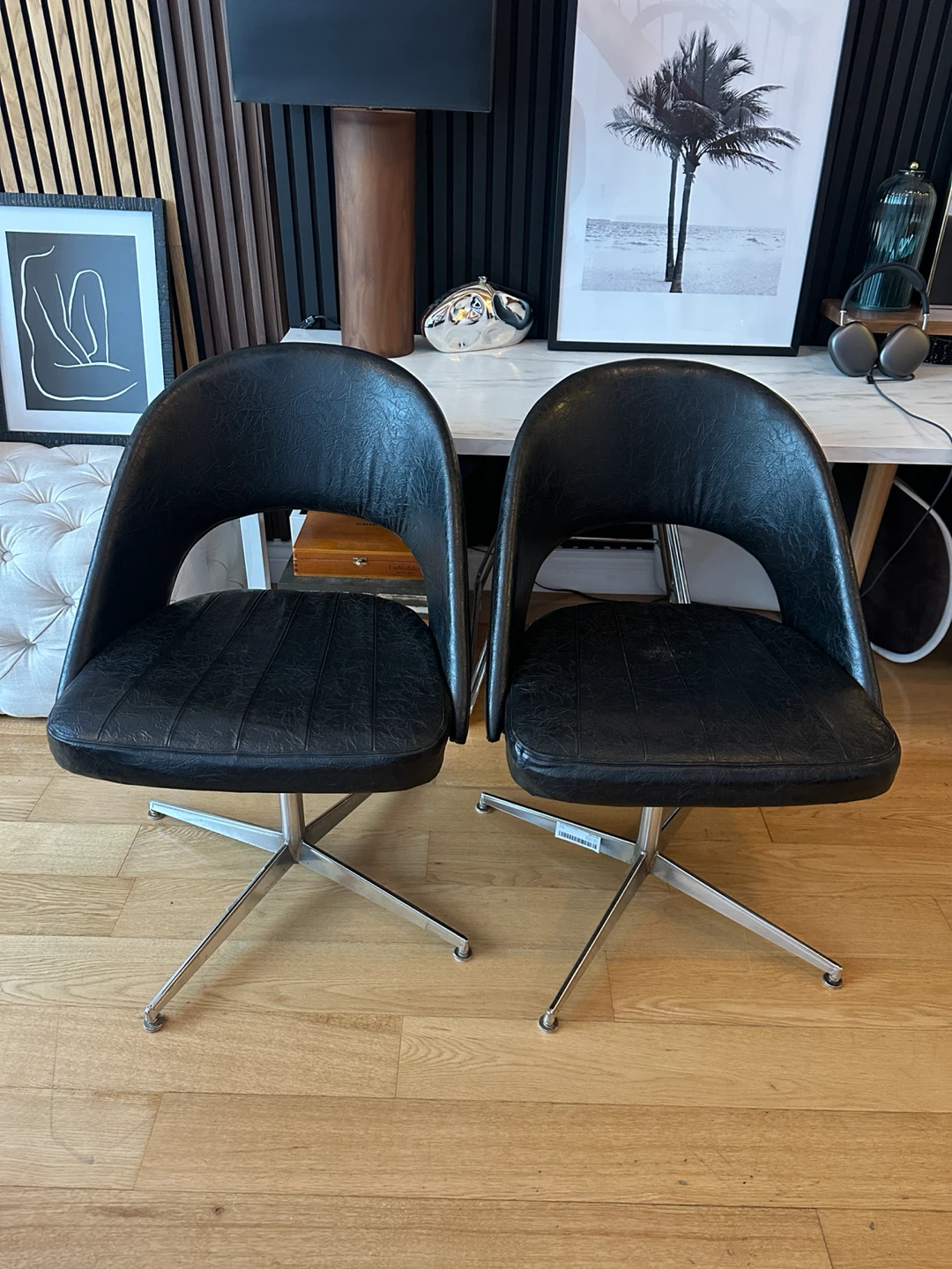 2 VINTAGE MCM CHROME VINYL CHAIRS DINING DESK SIDE OFFICE