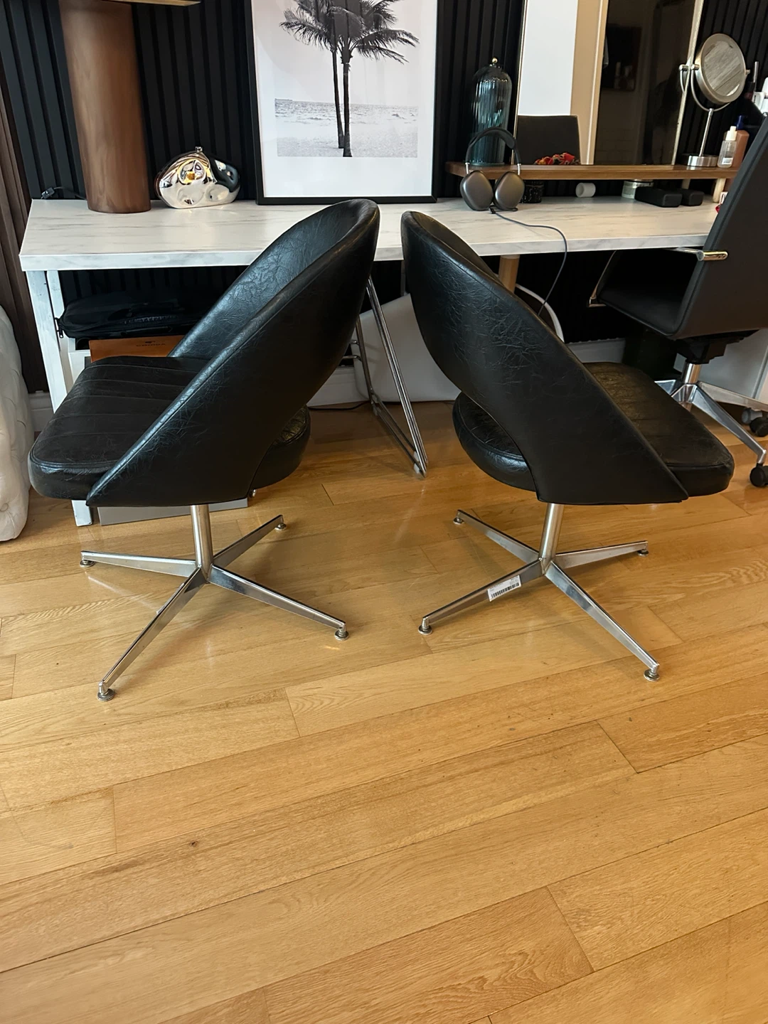 2 VINTAGE MCM CHROME VINYL CHAIRS DINING DESK SIDE OFFICE - photo 2
