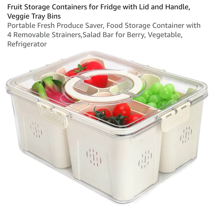 Portable  Food Storage Container with 4 Removable Strainers