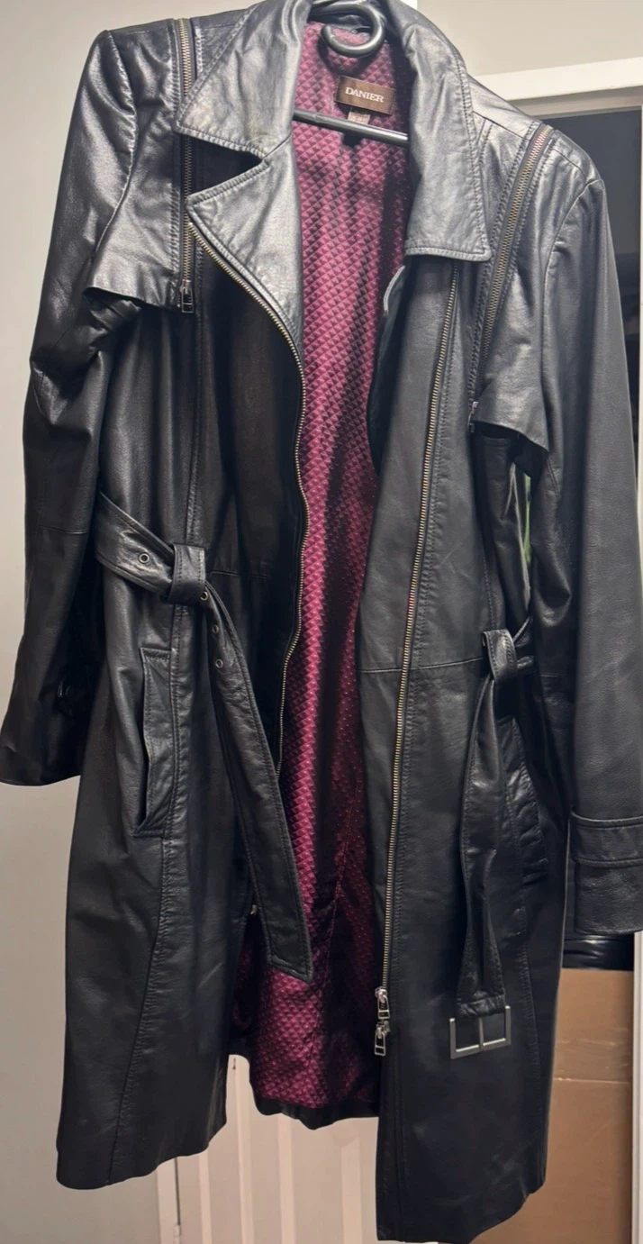 Danier Black Leather Trench Coat
