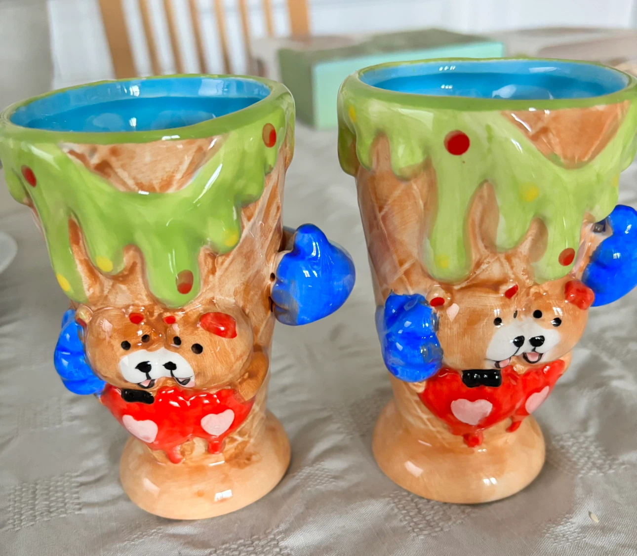 Set of 2 Ceramic Ice Cream Cone bowls