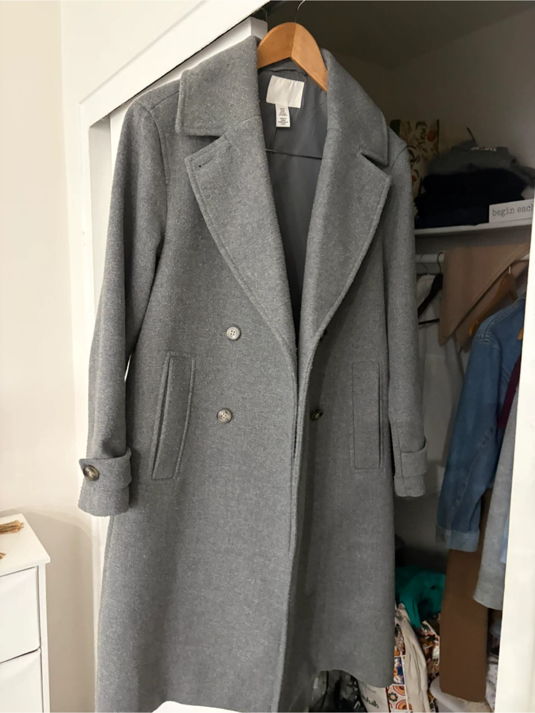 H&M Grey Double-Breasted Wool blend Coat