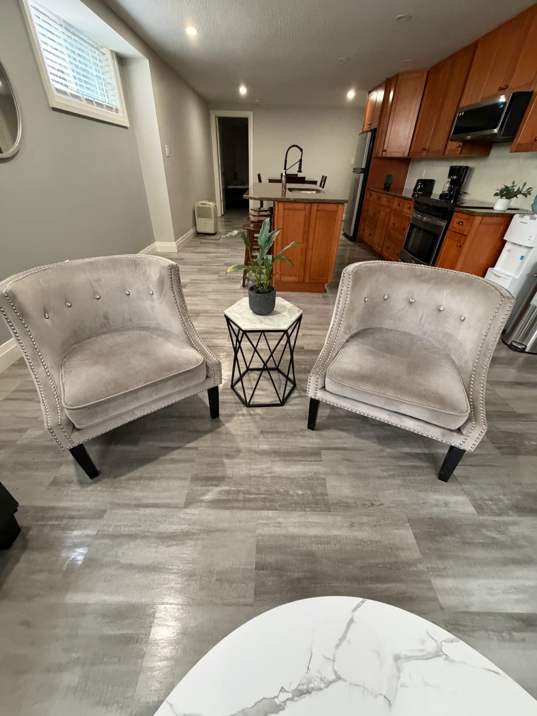 Set of Two Grey Velvet Accent Chairs