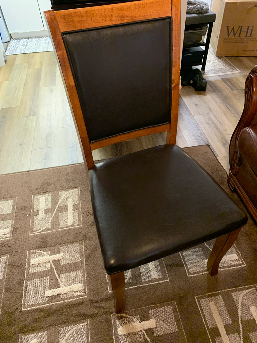 Wooden Dining Chair with Dark Faux Leather Seat