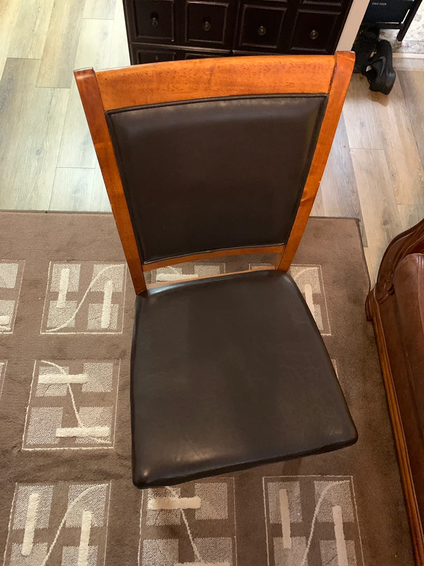 Wooden Dining Chair with Dark Faux Leather Seat - photo 2