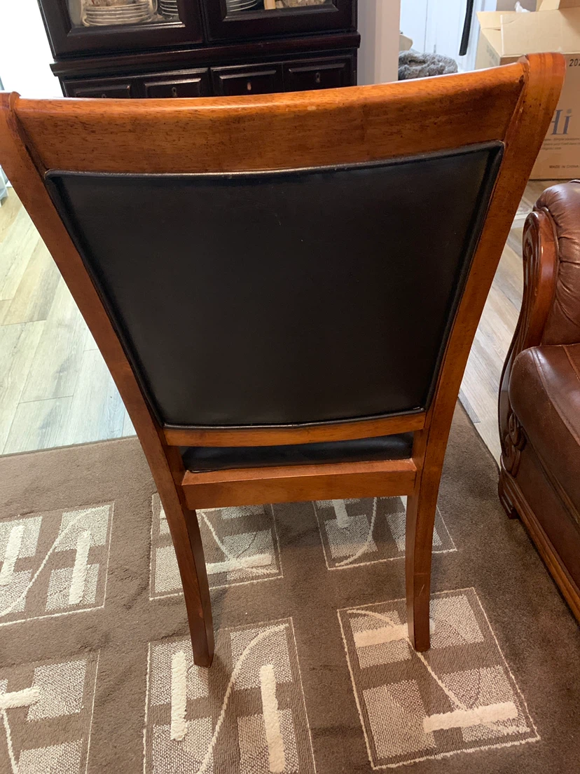 Wooden Dining Chair with Dark Faux Leather Seat - photo 3