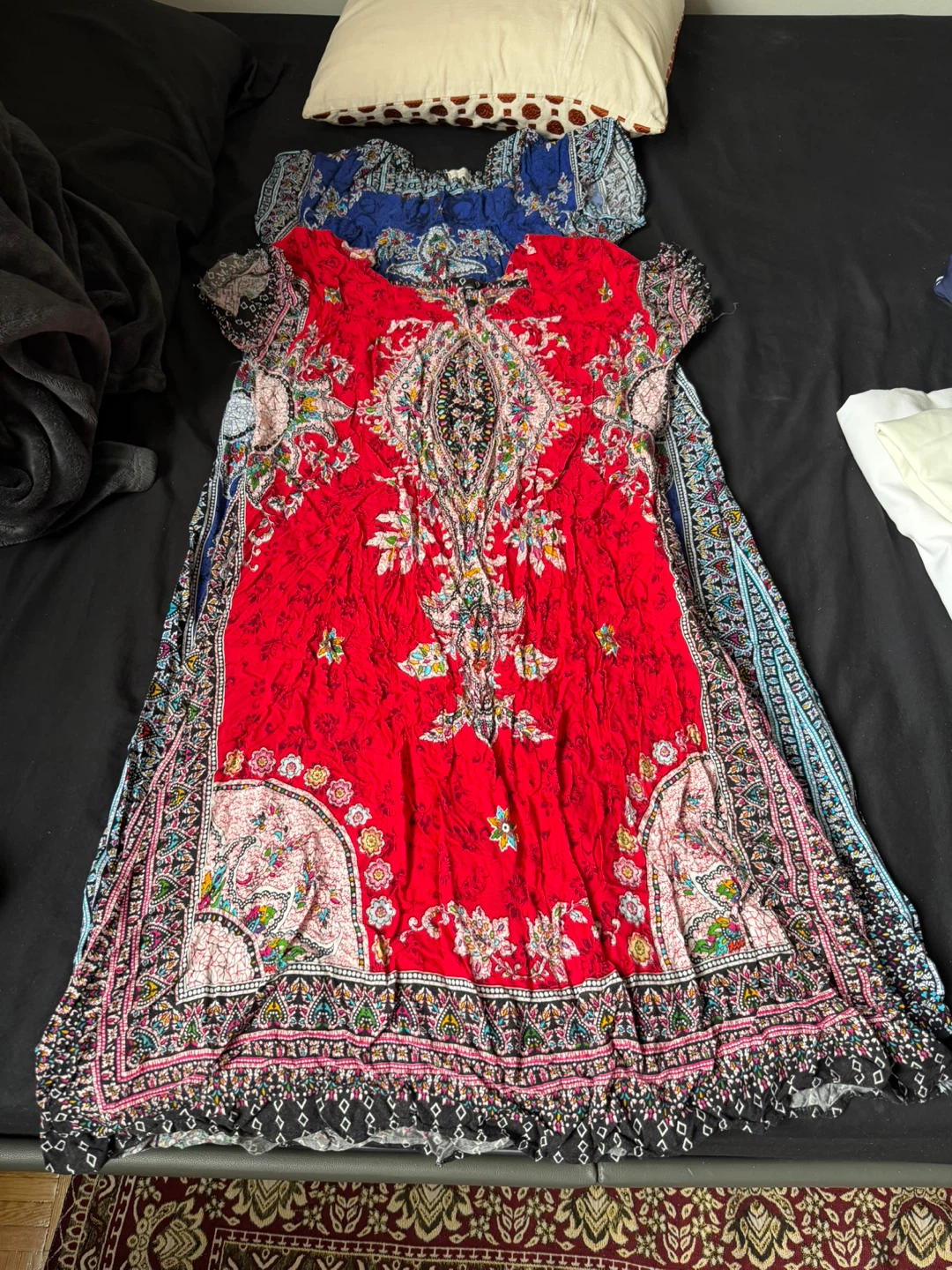 Two Paisley Print Short-Sleeve Dresses