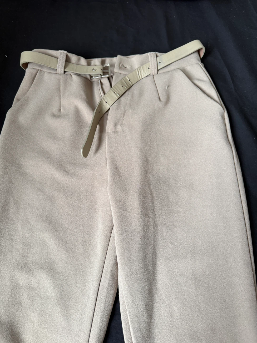 Beige trousers pants with belt - photo 2