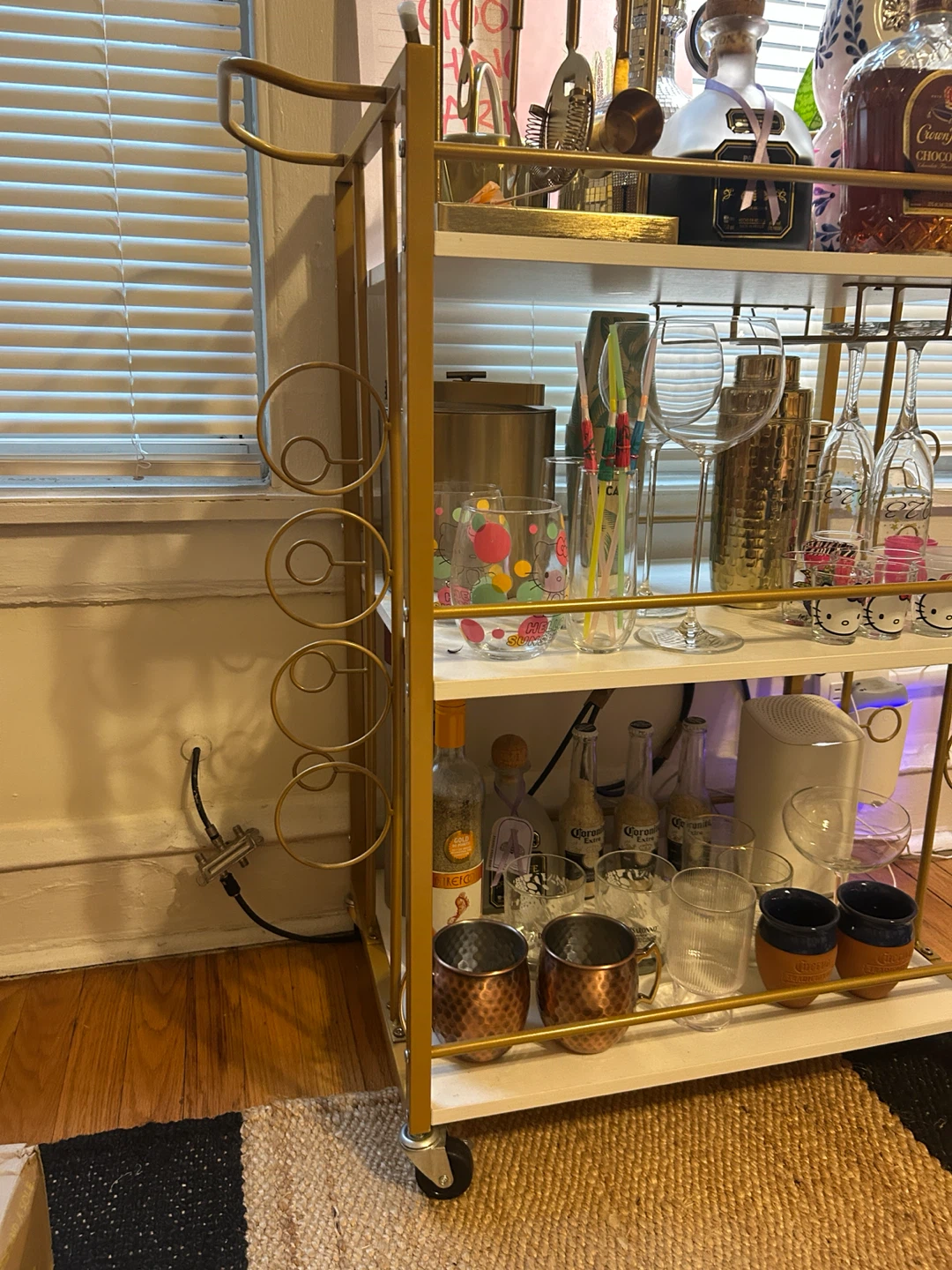 Gold and White Three-Tier Rolling Bar Cart - photo 2