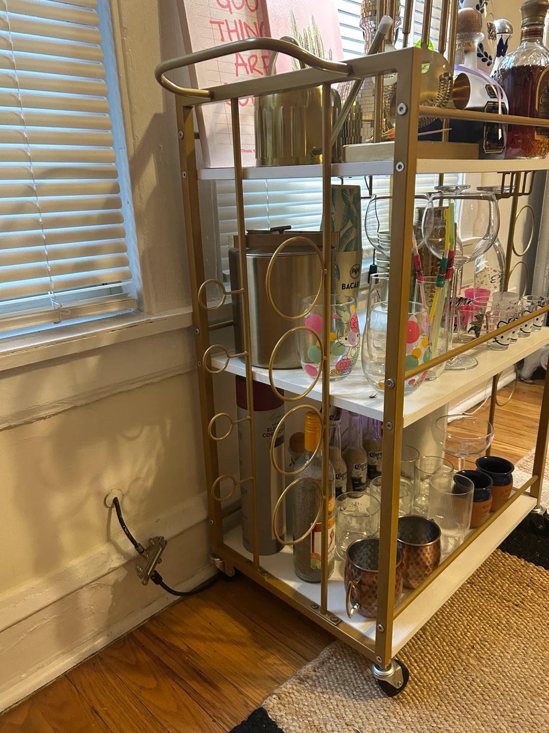 Gold and White Three-Tier Rolling Bar Cart - photo 3