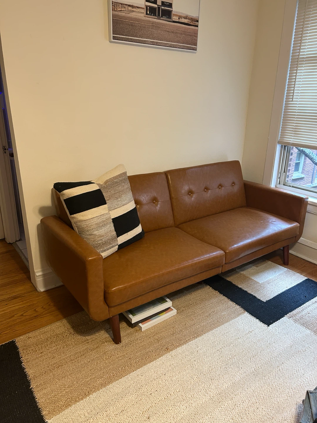 Mid-Century Modern Faux Leather Futon