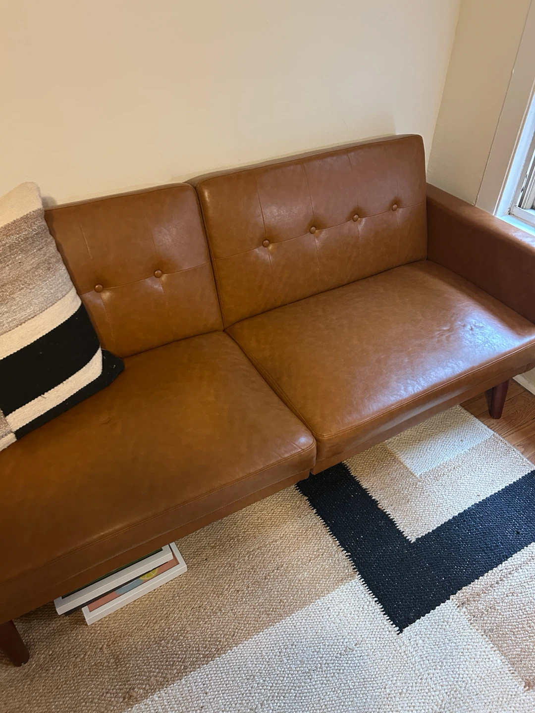 Mid-Century Modern Faux Leather Futon - photo 2
