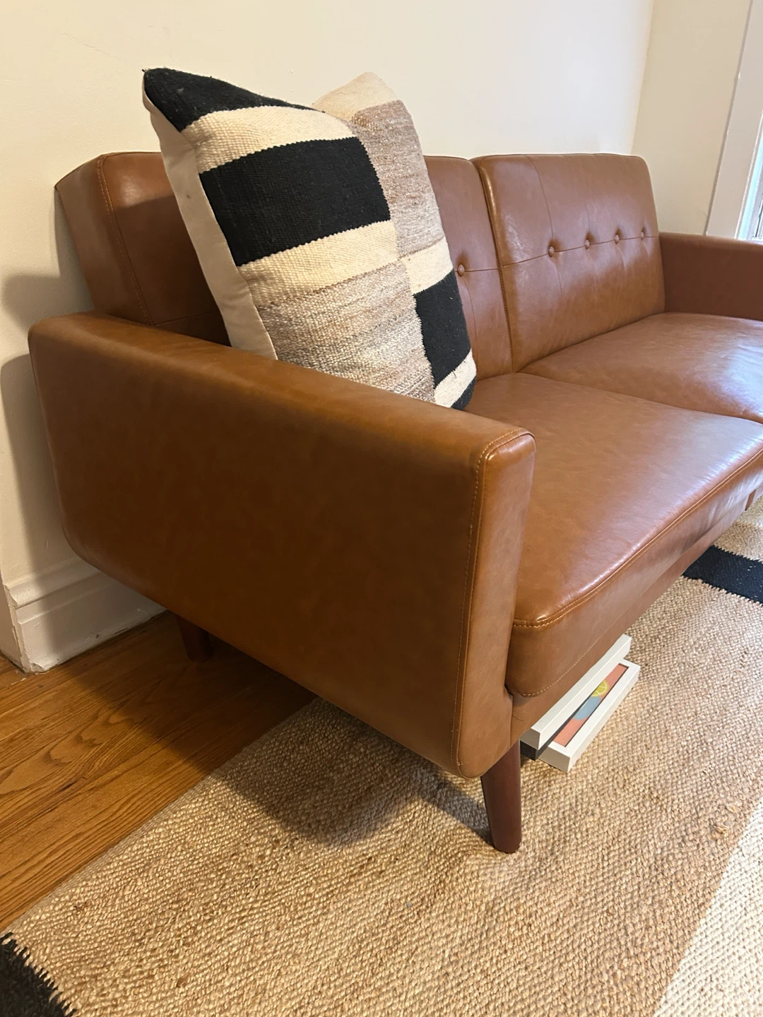 Mid-Century Modern Faux Leather Futon - photo 3