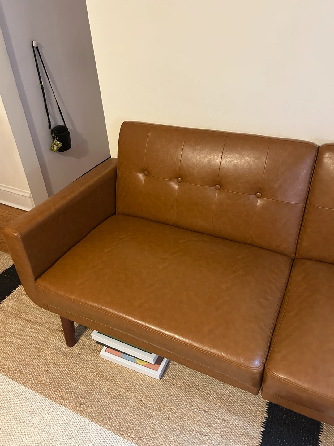 Mid-Century Modern Faux Leather Futon - photo 4