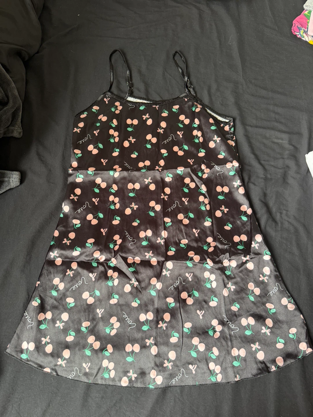 Black Cherry Print Satin Nightdress