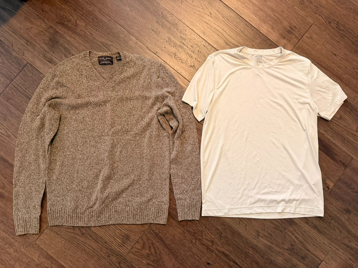 $10 for both - Mens Small Lambswool Sweater + Soft Tshirt Set