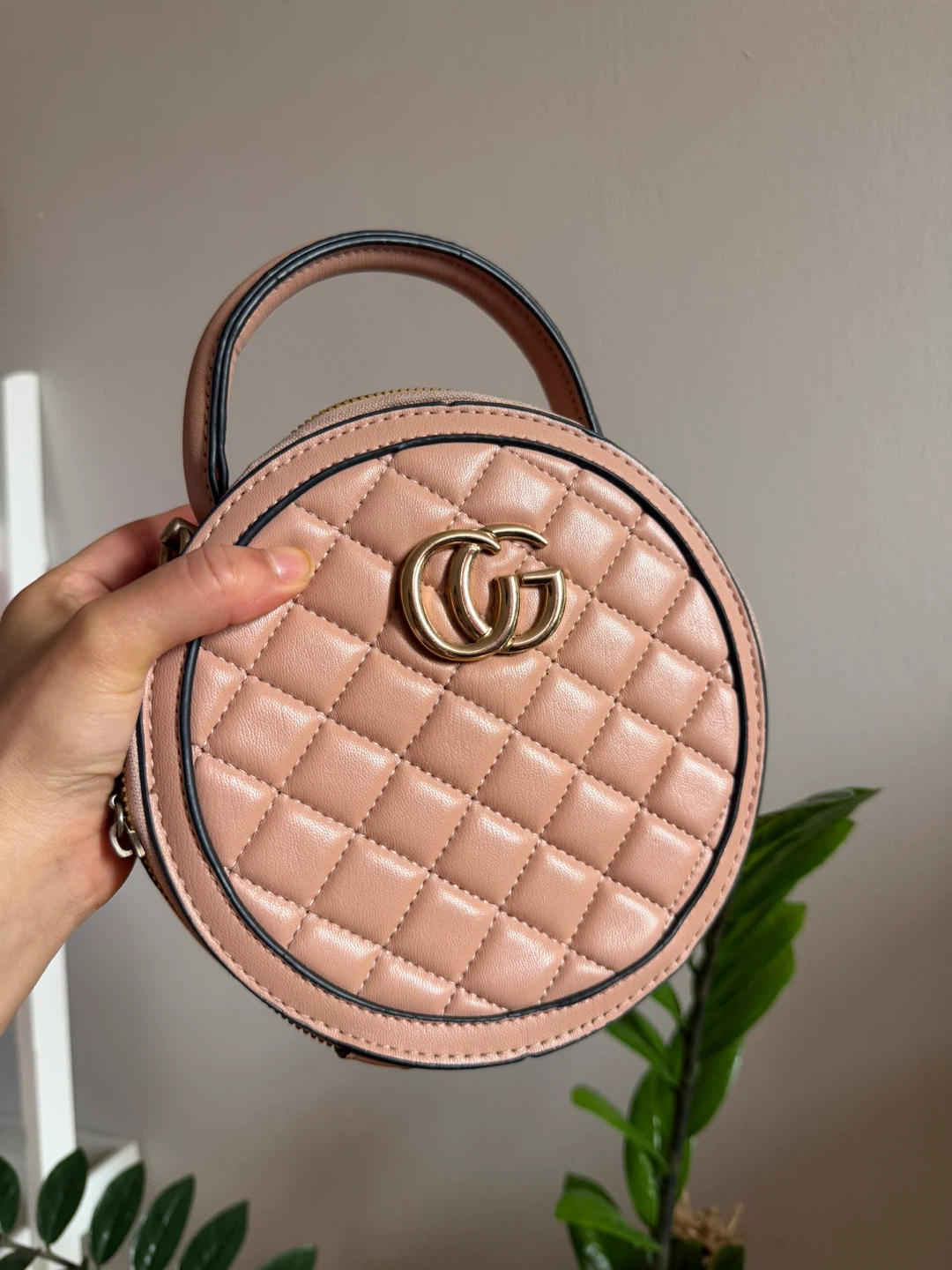 Pink Quilted Round Crossbody Bag