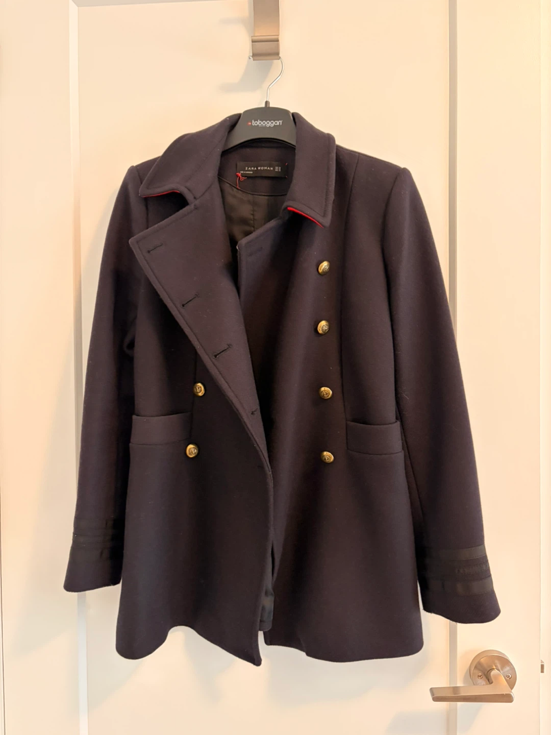 Zara Woman Navy Double-Breasted Coat Size XS
