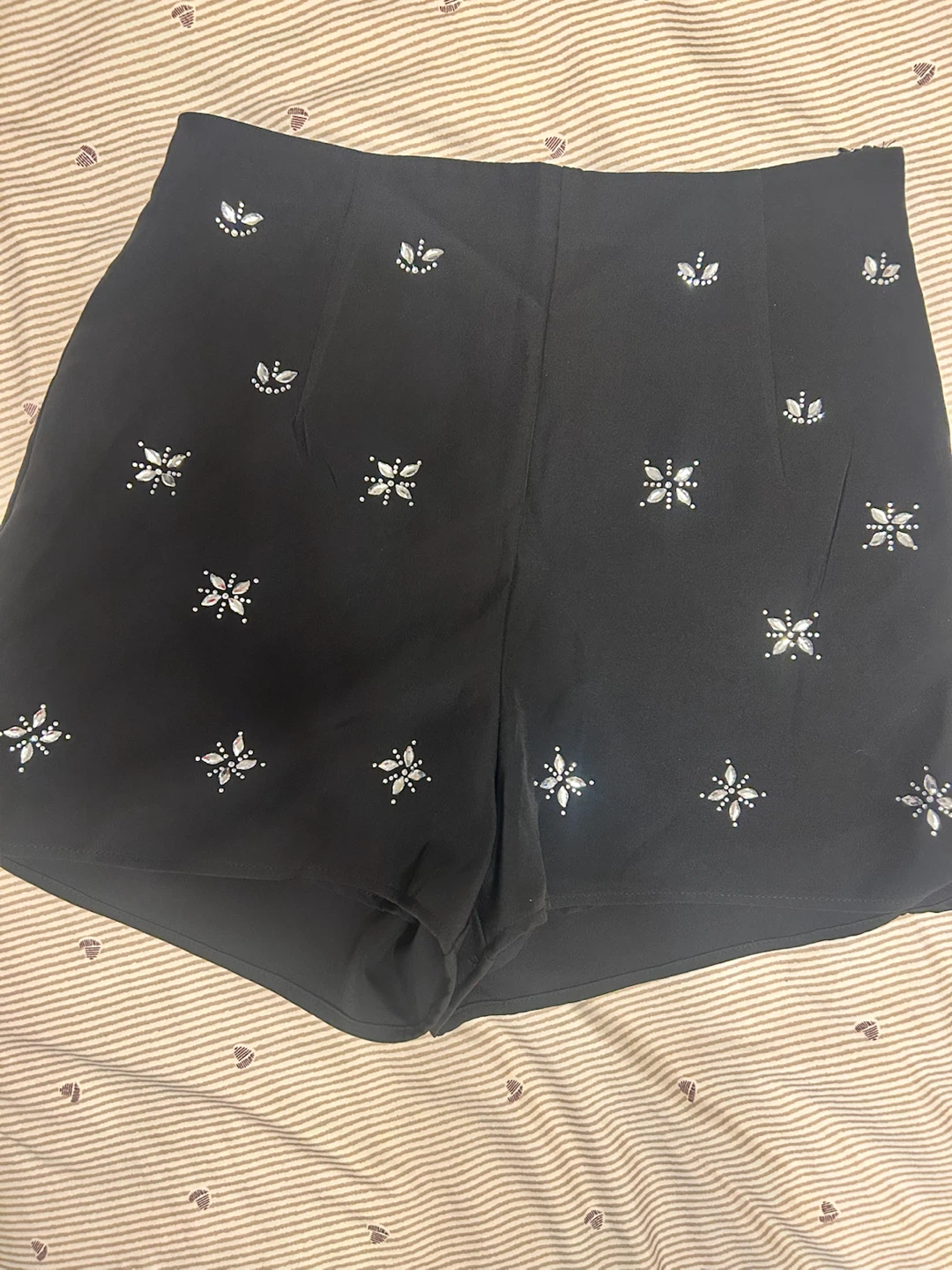 SHEIN Rhinestone Embellished Black Shorts