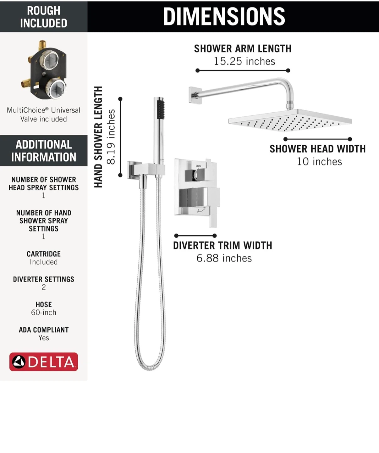 Delta 342701 Modern Two Setting 14 Series Square Shower System