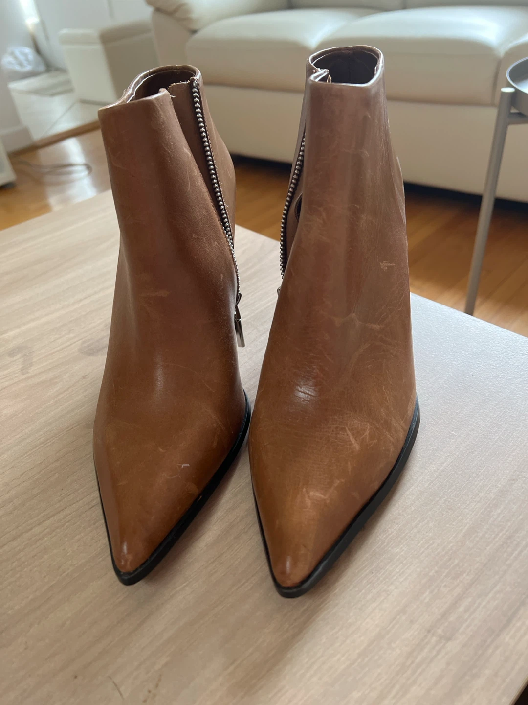 Calvin Klein Tan Leather Ankle Boots