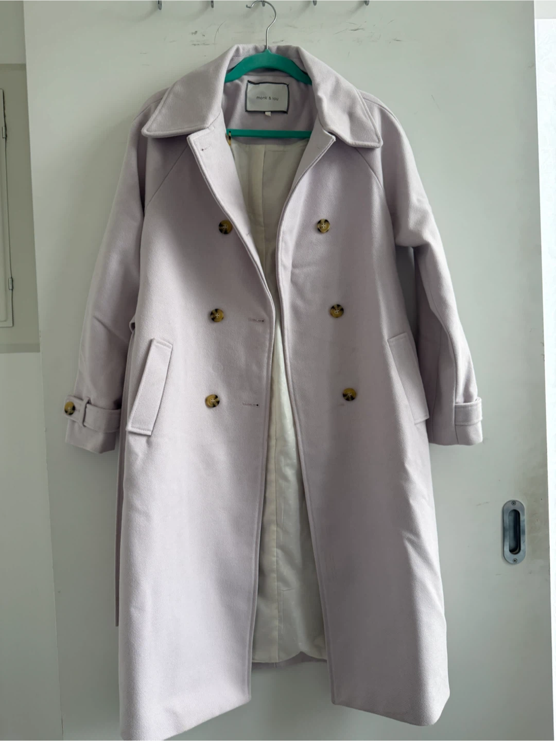 monk & lou light lilac trench coat