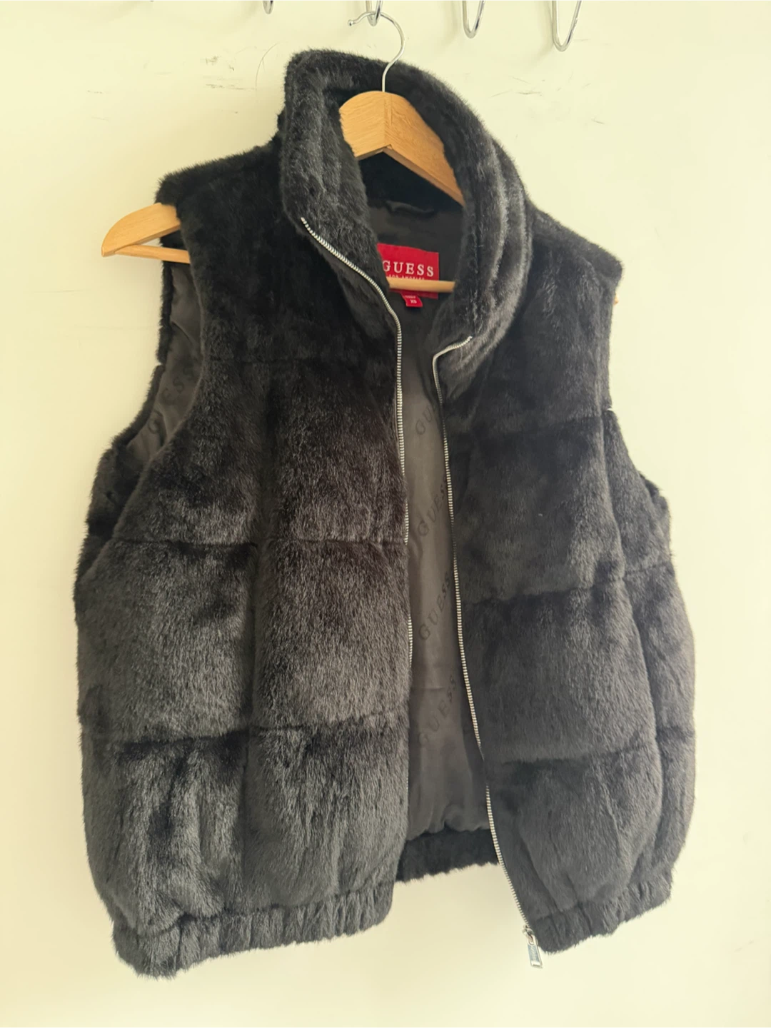 Guess Black Faux Fur Vest