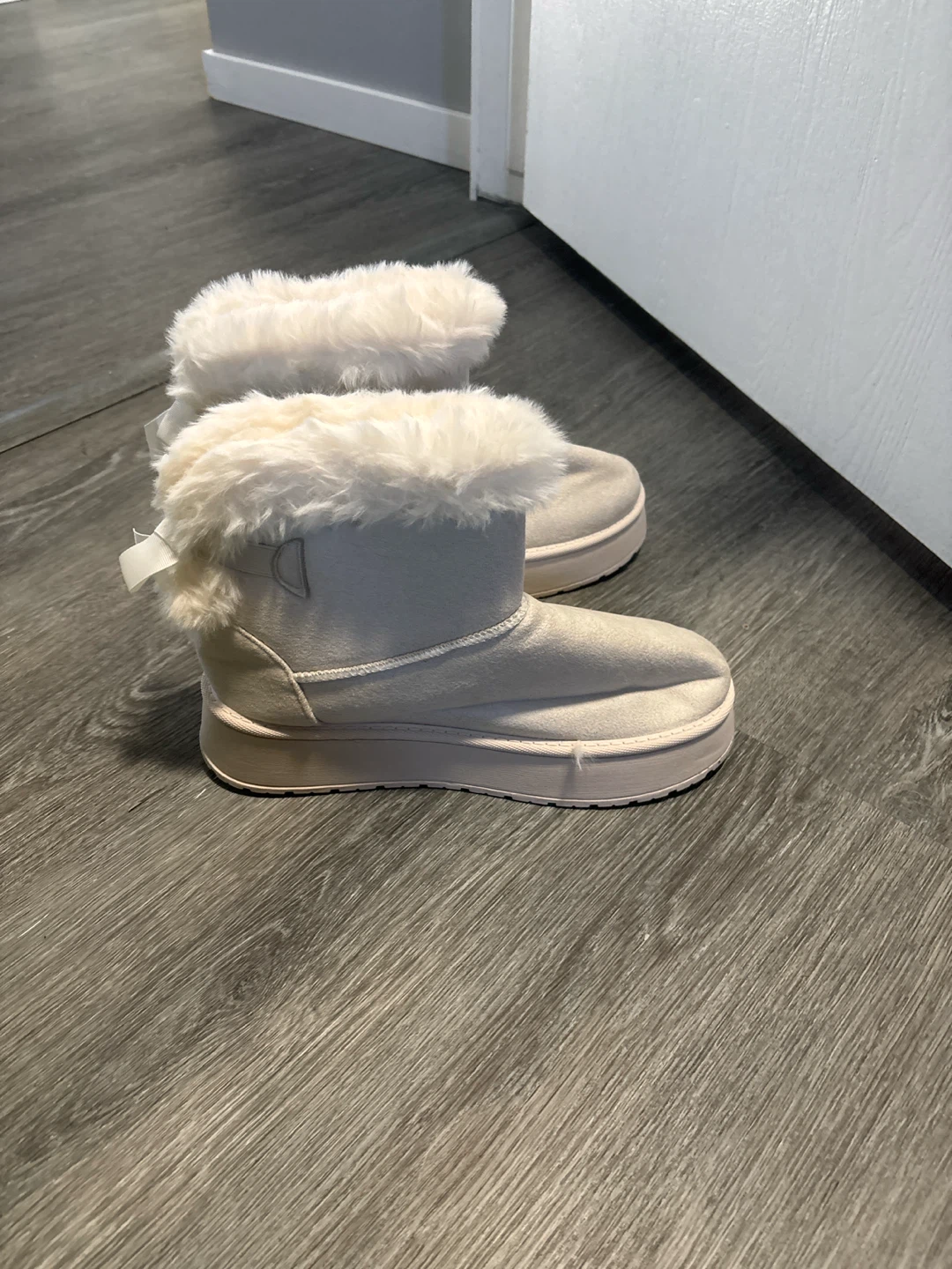 Cream Faux Fur Platform Boots