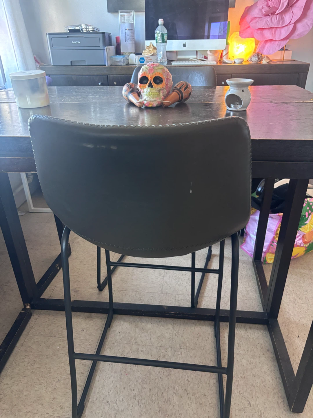 Modern dark  brown Bar Stool with Metal Base
