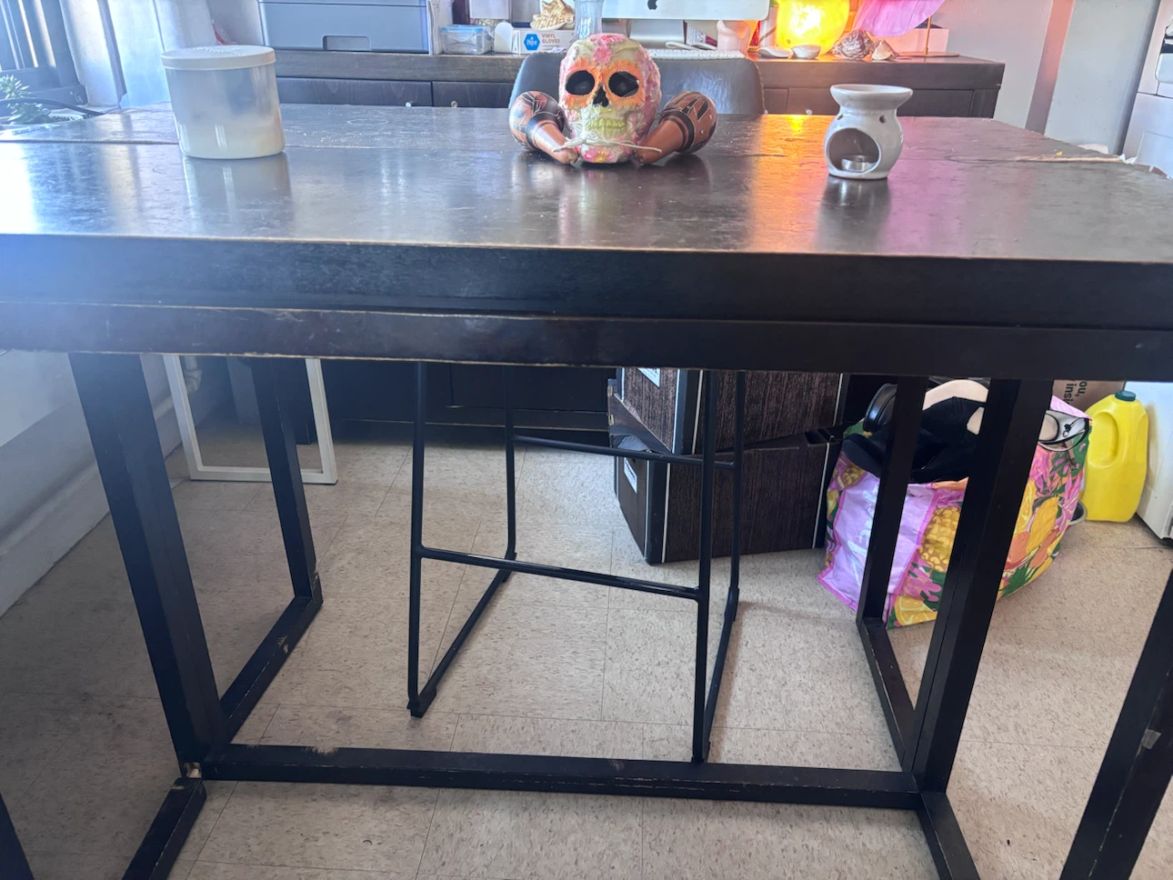 Modern dark  brown Bar Stool with Metal Base - photo 2