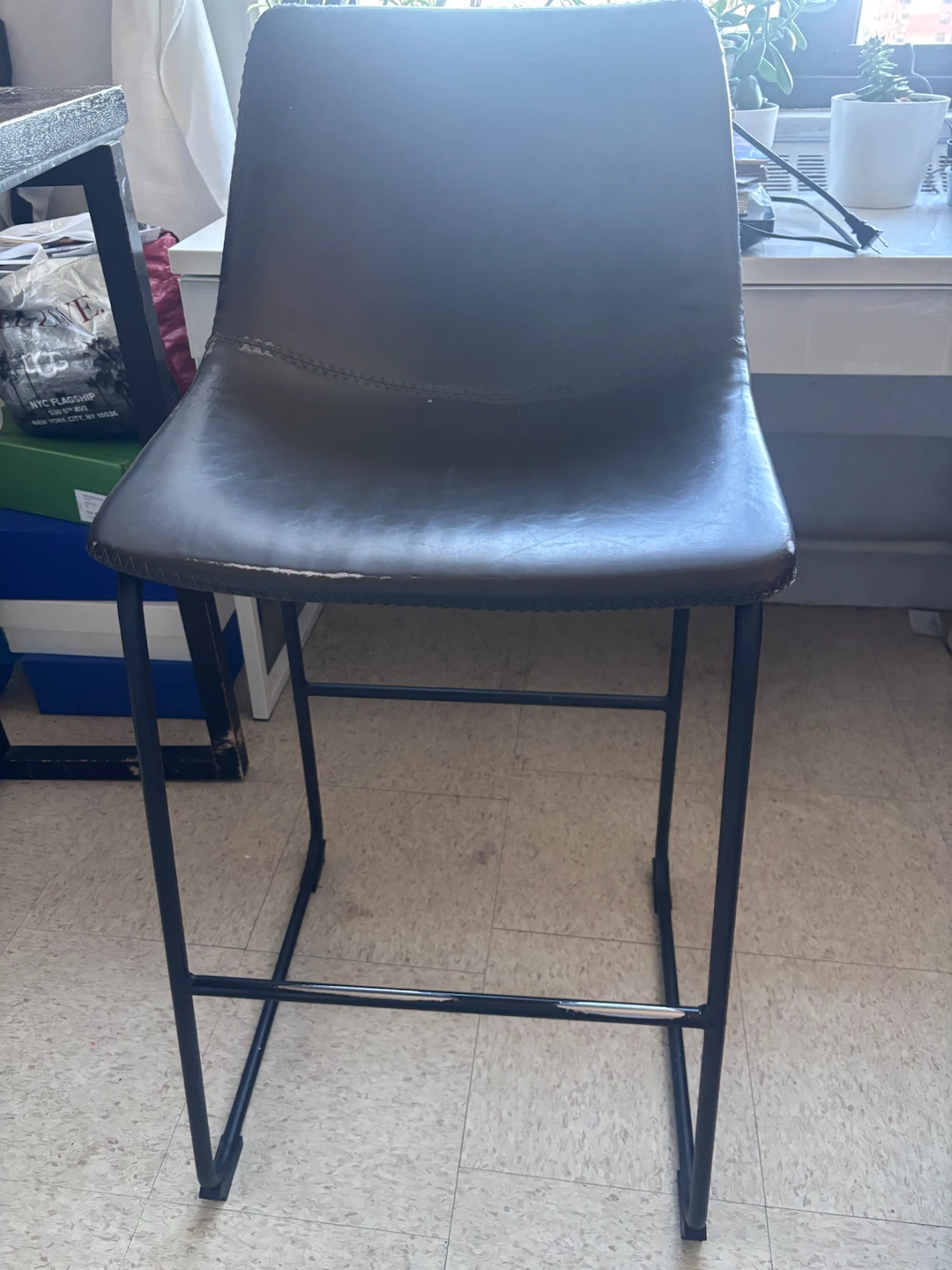 Modern dark  brown Bar Stool with Metal Base - photo 5