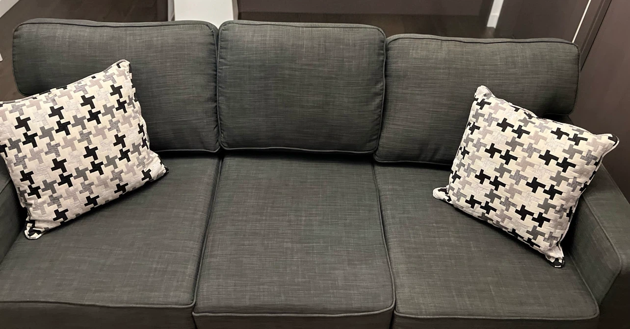 Dark grey fabric three-seater sofa - photo 2