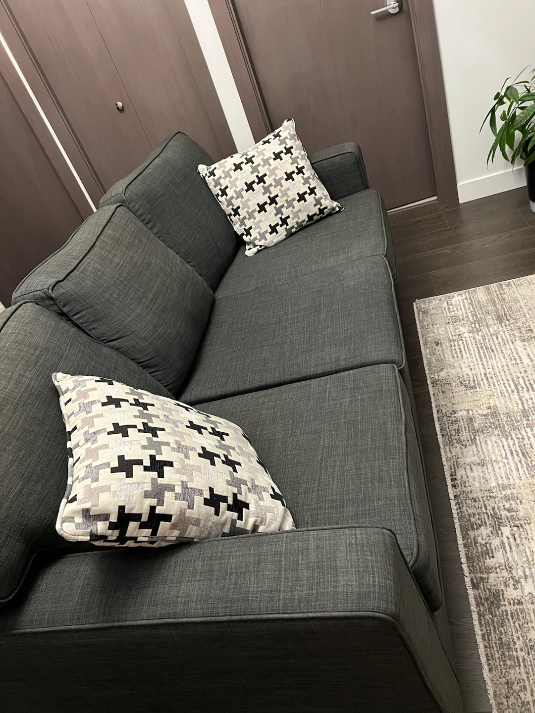 Dark grey fabric three-seater sofa - photo 5