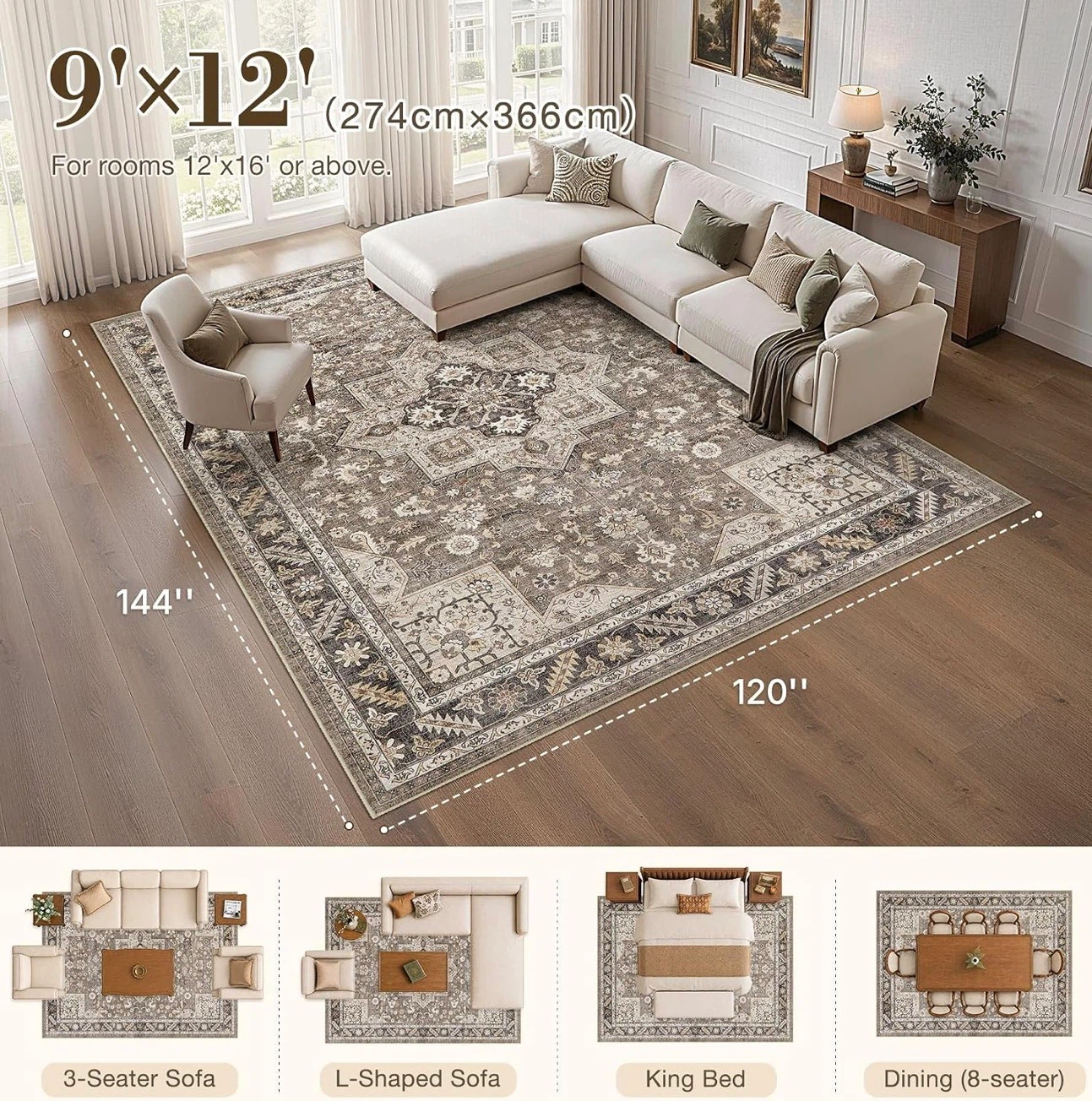 cotiled 9x12 Area Rug for Living Room - photo 2