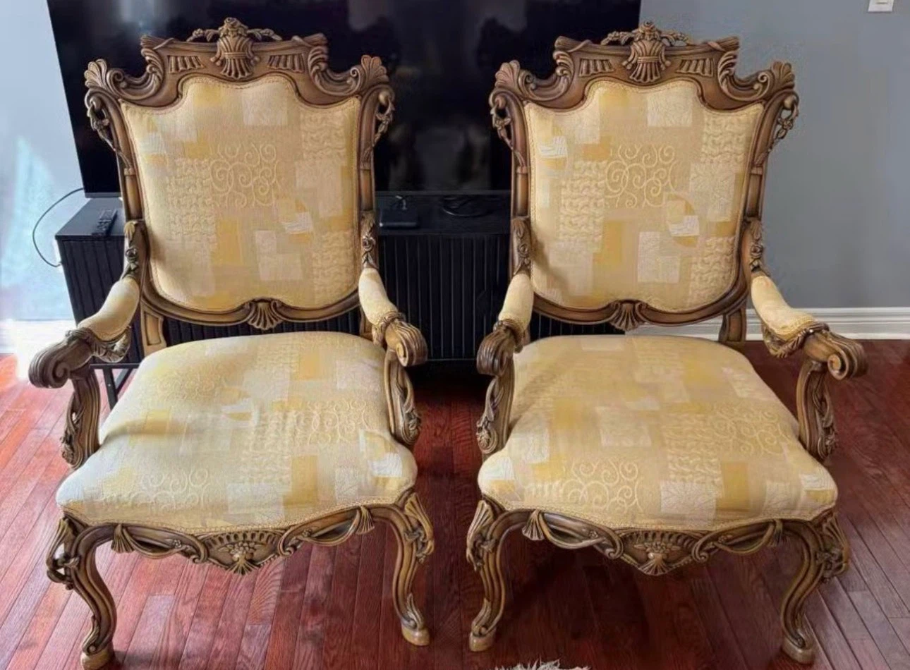 Set of Two Ornate Yellow Accent Chairs - photo 2