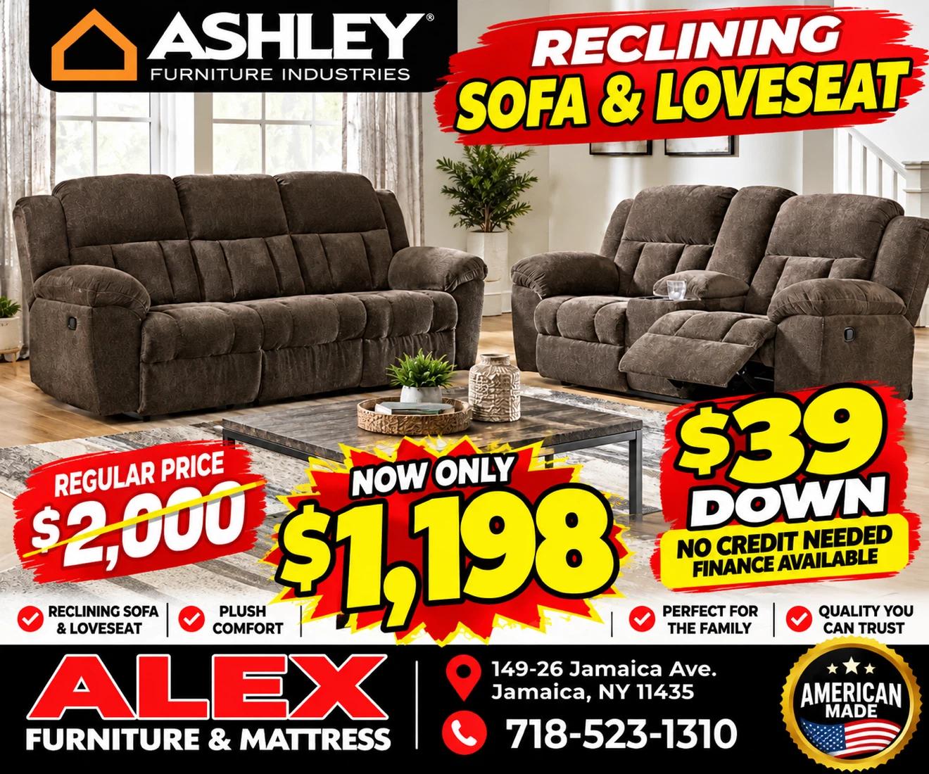 Ashley Furniture Reclining Sofa and Loveseat Set