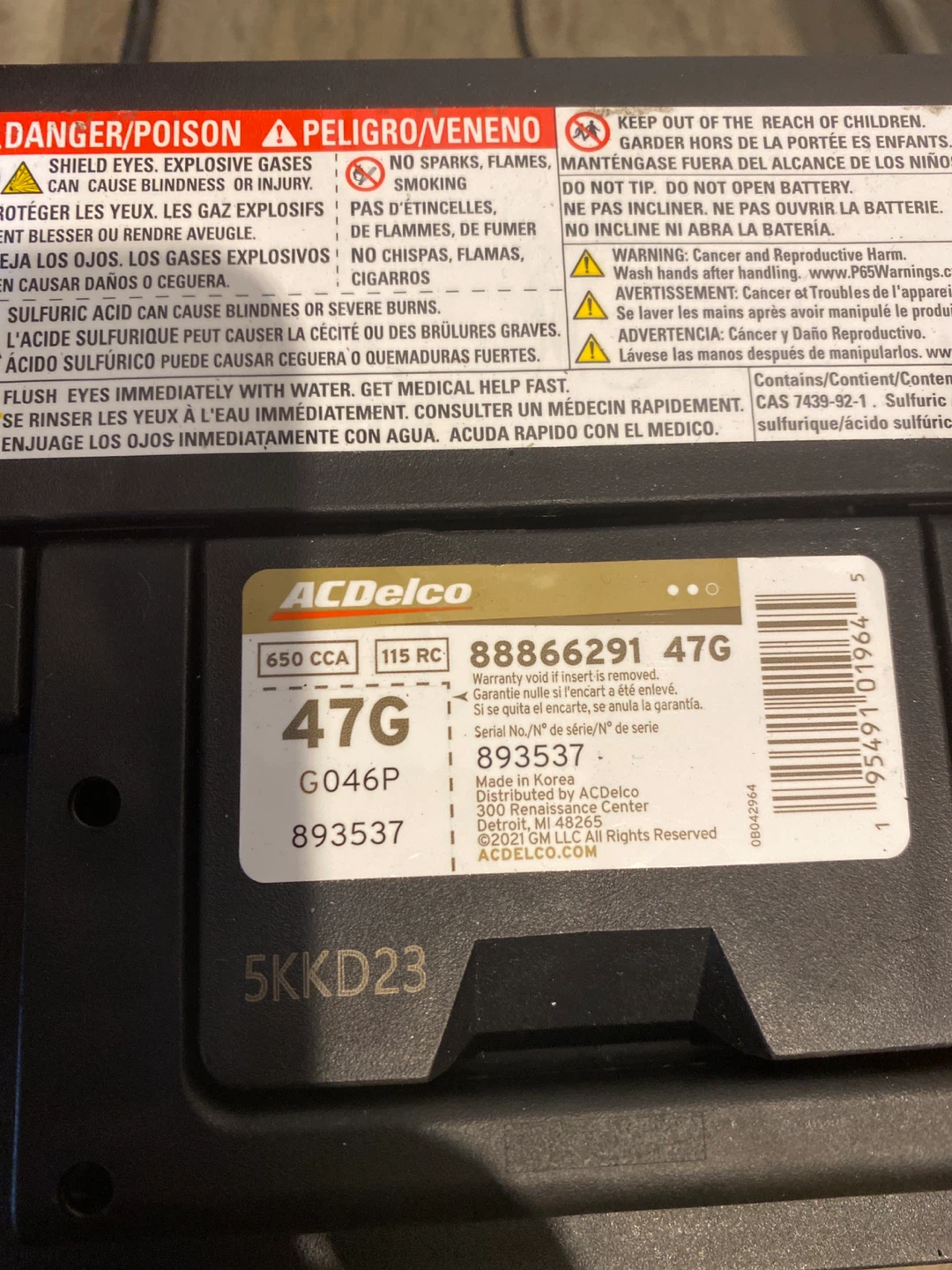 Brand new ACDelco 47G Maintenance Free Battery - photo 2