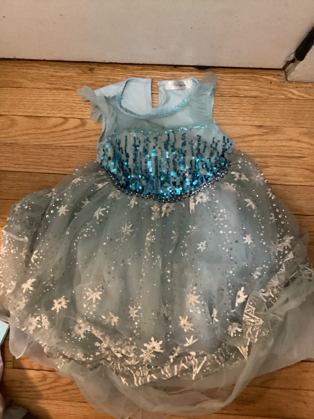 Girls Blue Sequined Snowflake Dress