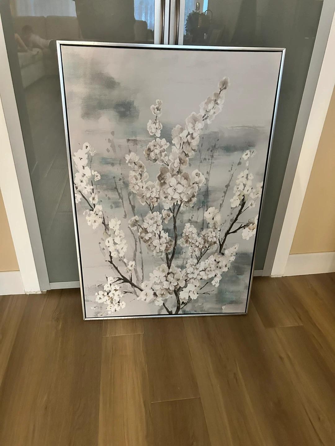 Floral wall art with metallic frame