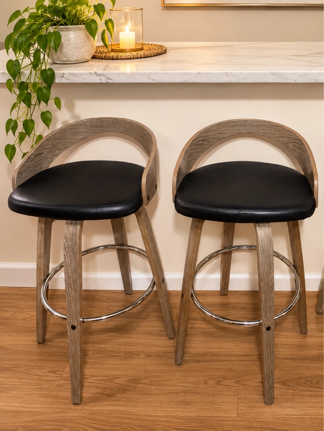 Set of Two Curved Back Bar Stools