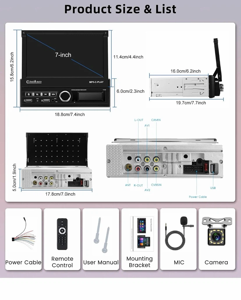 AndAuto 7-inch 1-DIN Wireless Car MP5 Player - photo 4