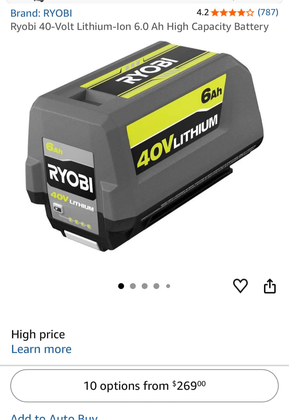 Ryobi 40V 6.0 Ah Lithium-Ion Battery and fast charger