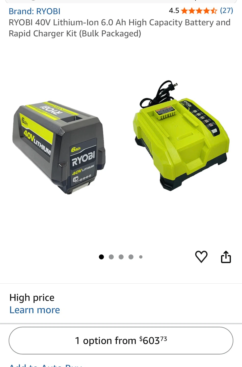 Ryobi 40V 6.0 Ah Lithium-Ion Battery and fast charger - photo 2