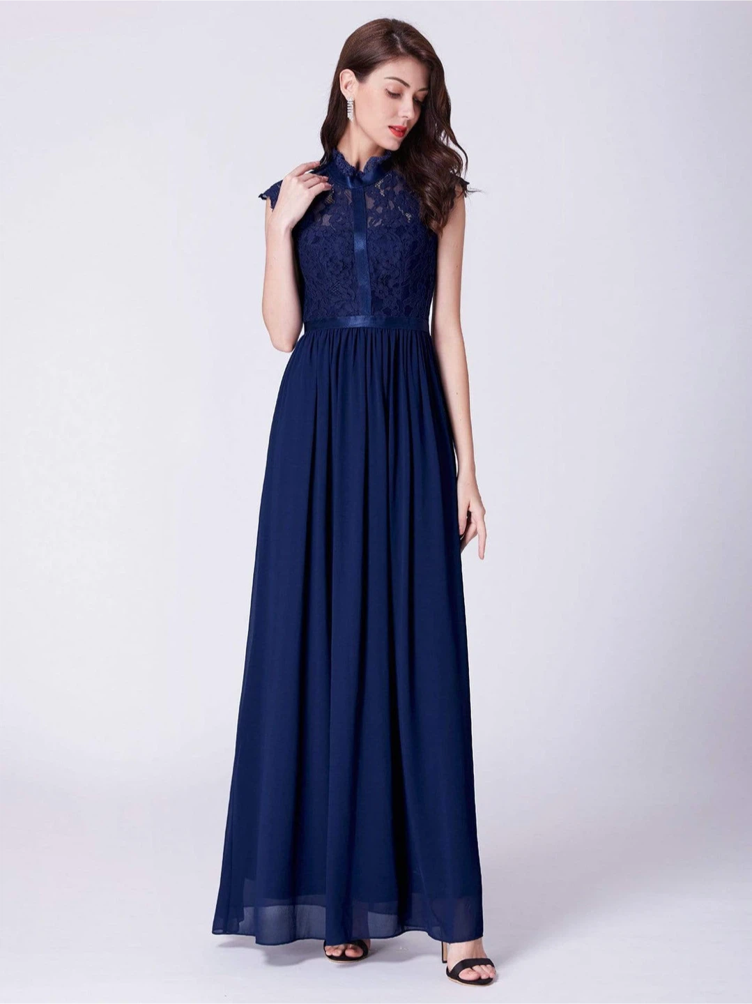 Miusol Navy Blue Lace Evening Maxi Dress