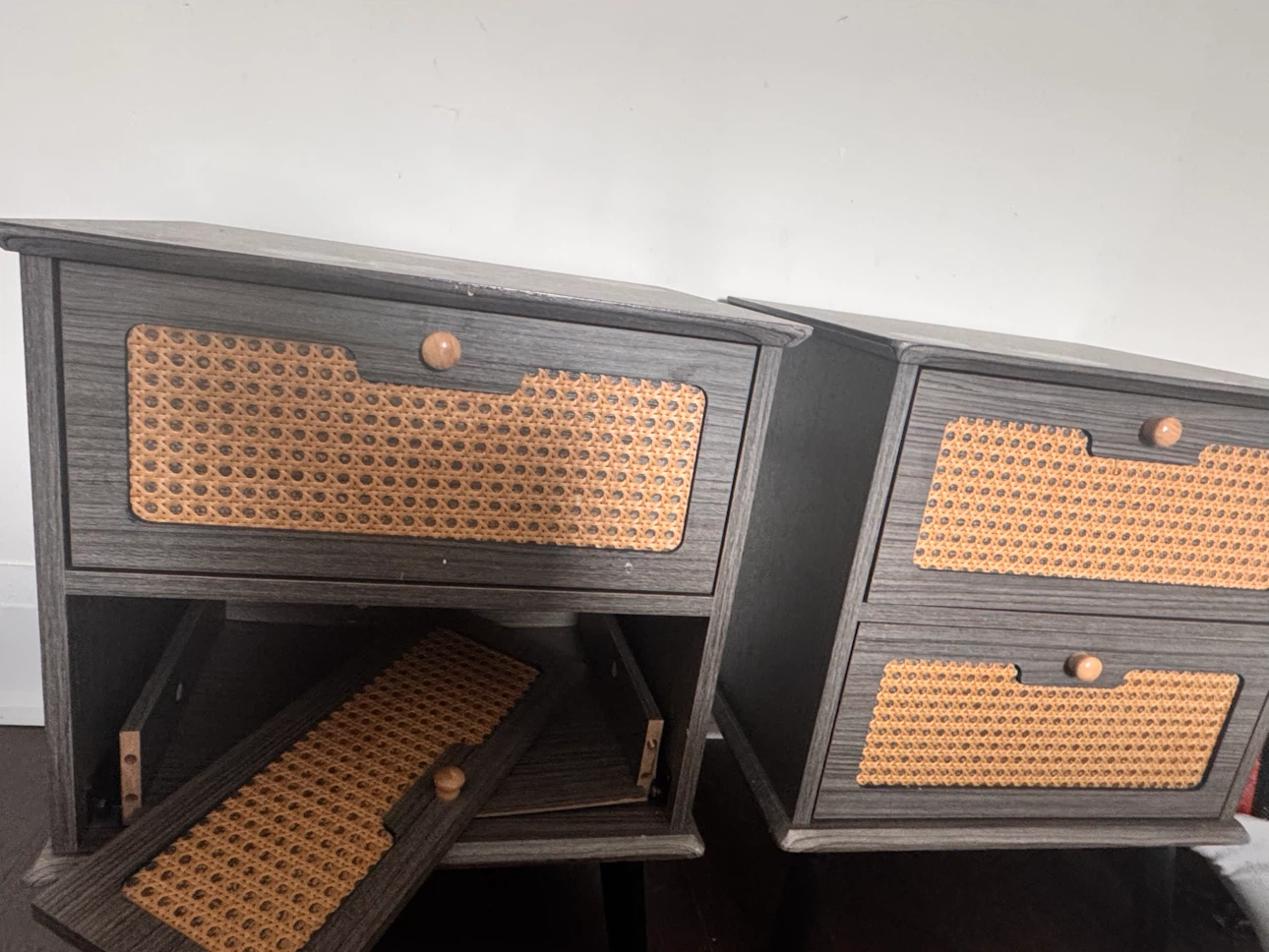 Set of two cane-style bedside tables