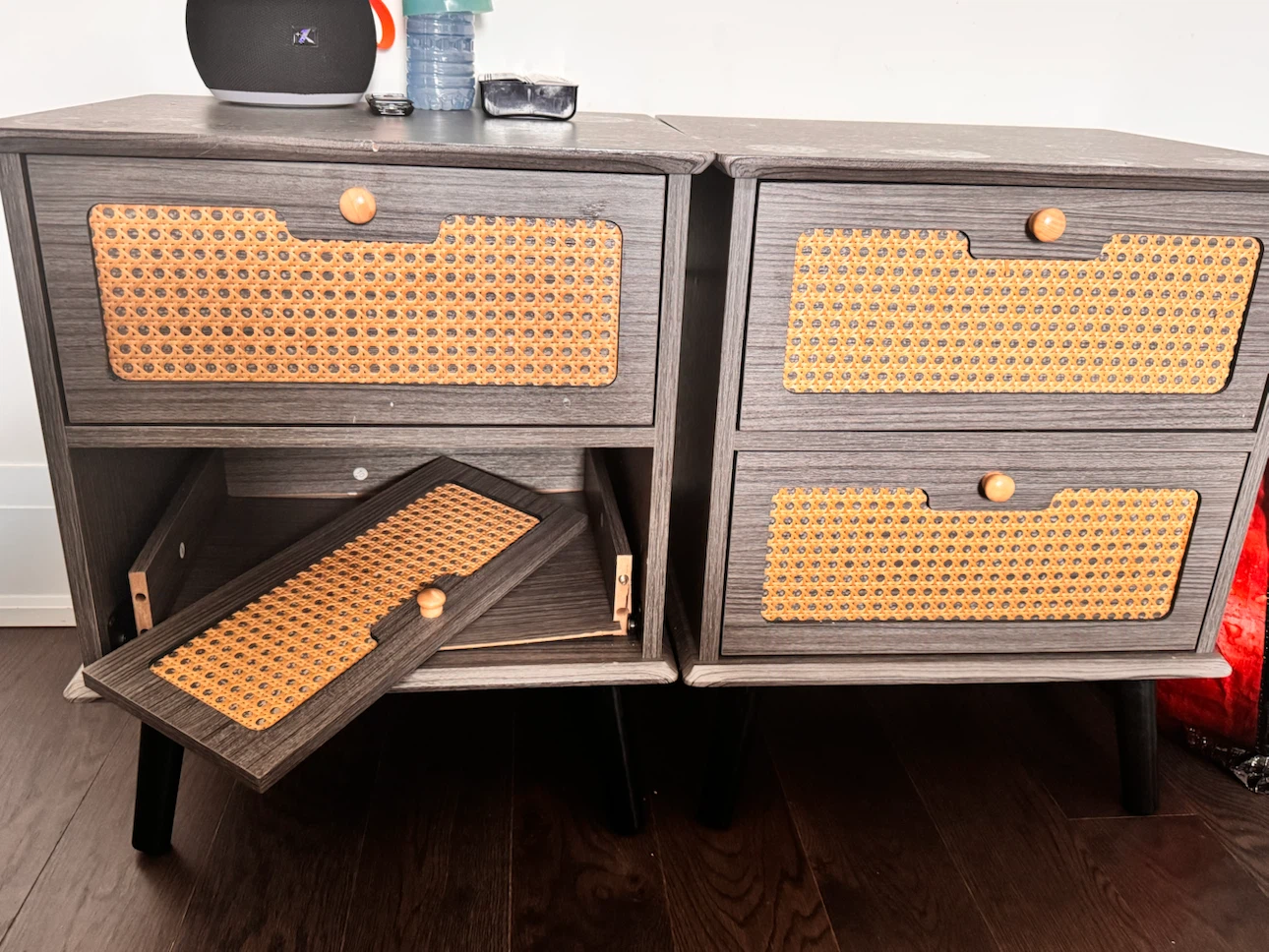 Set of two cane-style bedside tables - photo 4