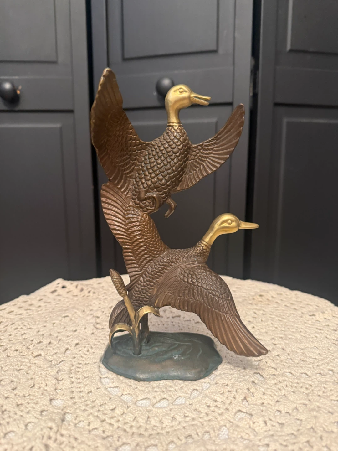 Vintage MCM Bronzed Brass Ducks in Flight