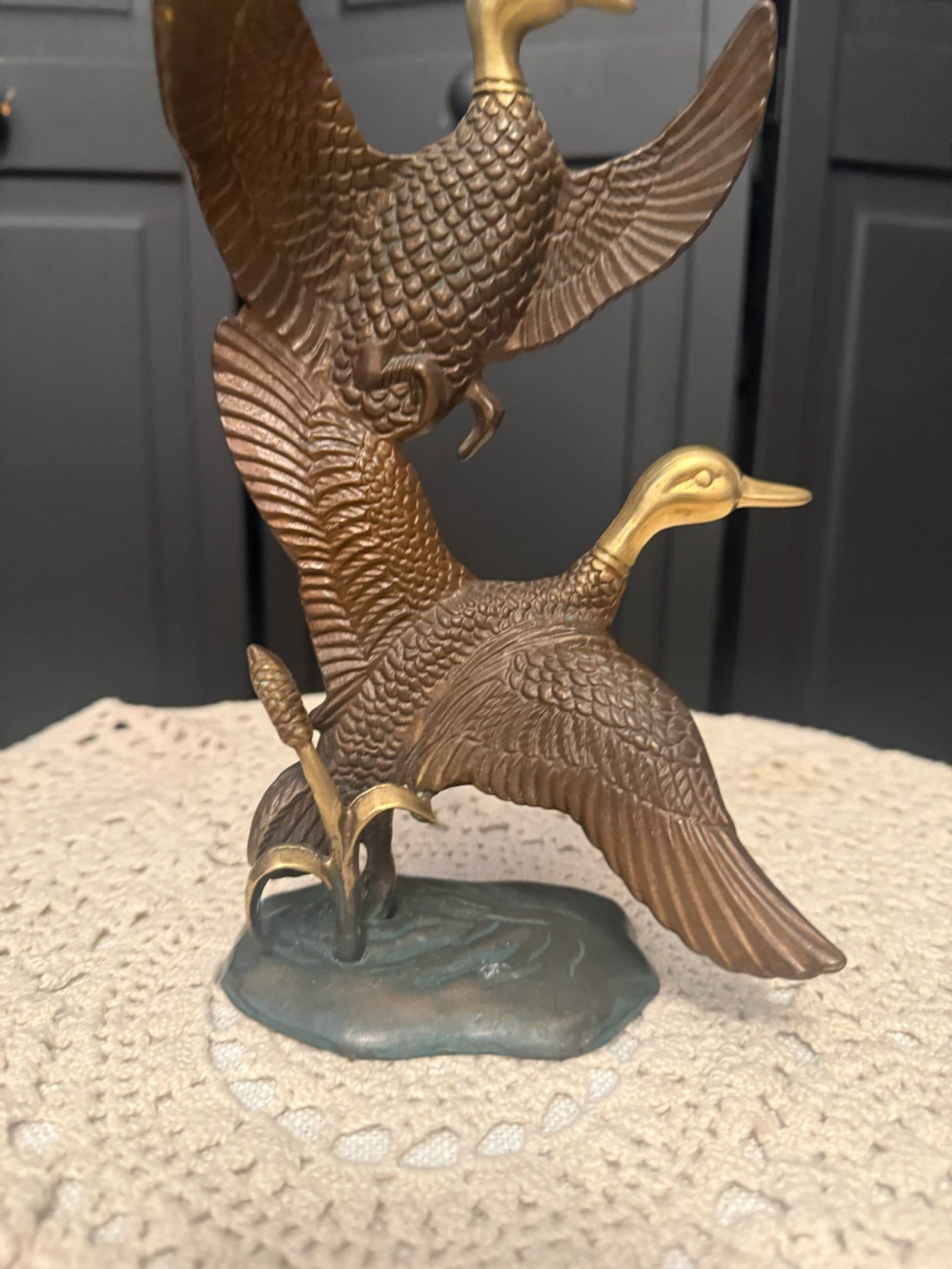 Vintage MCM Bronzed Brass Ducks in Flight - photo 2