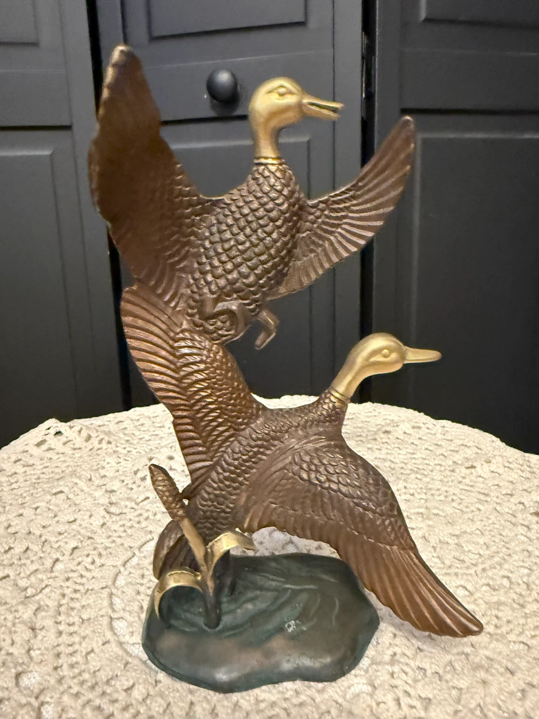 Vintage MCM Bronzed Brass Ducks in Flight - photo 5