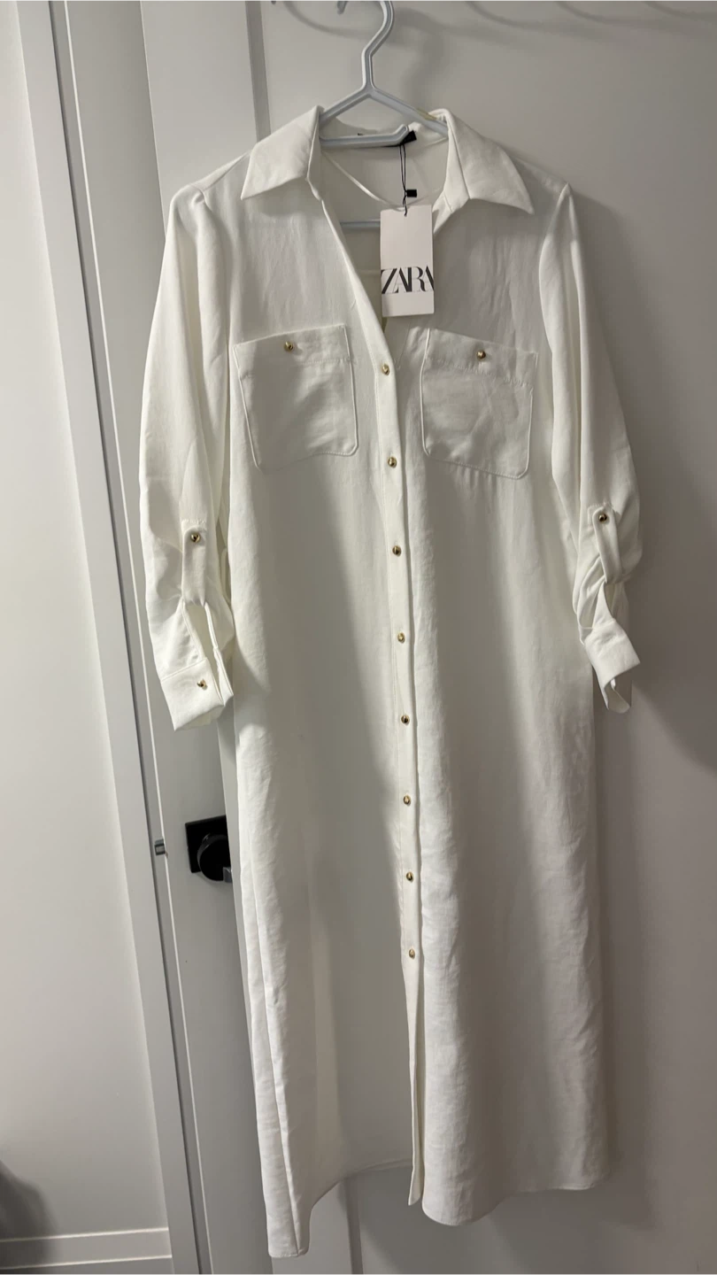 ZARA White Button-Up Shirt Dress
